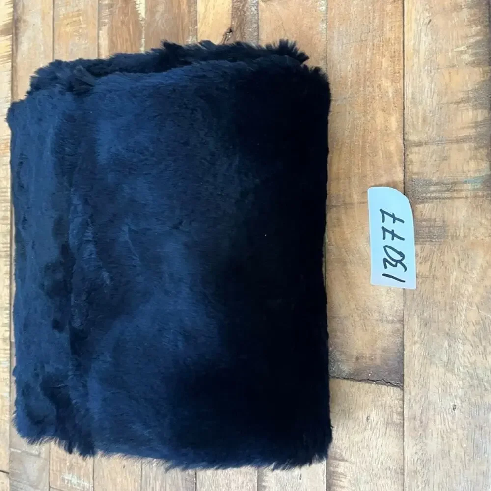 Black Rabbit Fur Shawl Shoulder Wrap Navy Blue Lined 16 in x 70 in